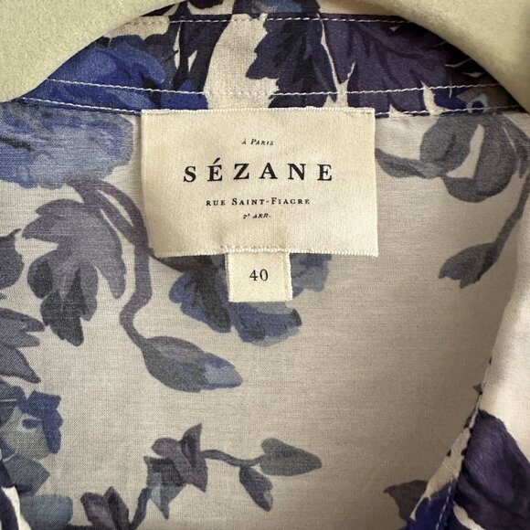 Sezane Pierro Shirt Blue Floral Sz 40/8 - Picture 3 of 5
